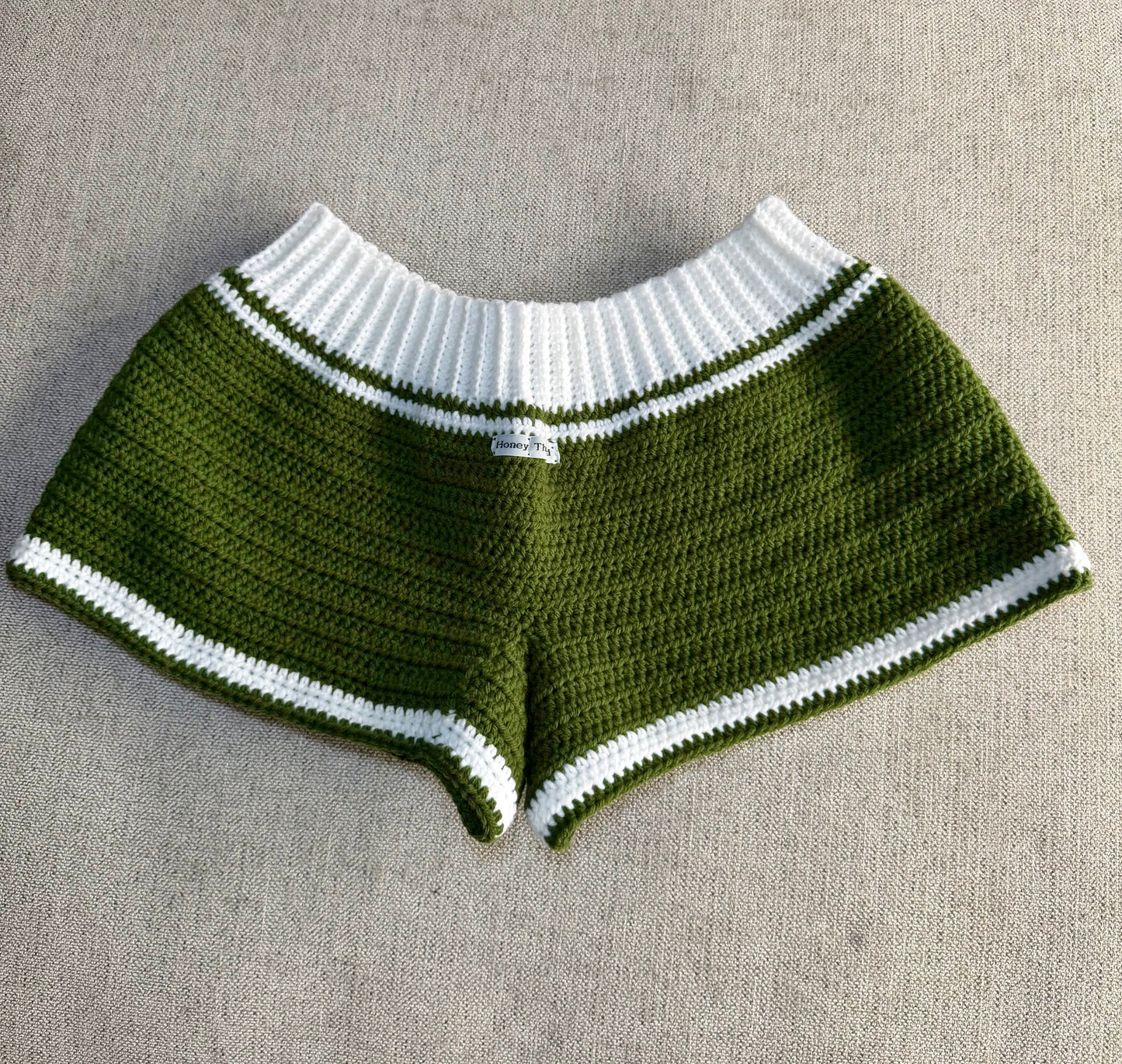 Olive Green & Cream Crochet Shorts